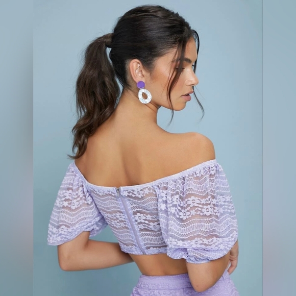 SHEIN Purple Lavender Off-Shoulder Lace Crop Top - Size XL 💜 - Picture 1 of 9